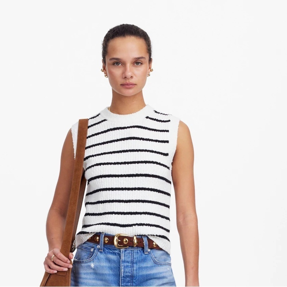 Madewell Textured Black and White Striped Sweater